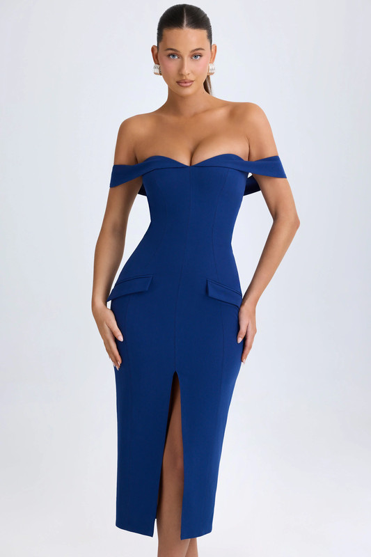 Off-Shoulder Midaxi Dress in True Navy - UK Size:10